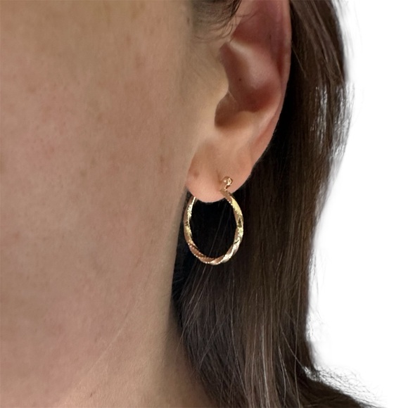 14k Solid Gold Twist Hoop Earrings - Picture 3 of 15